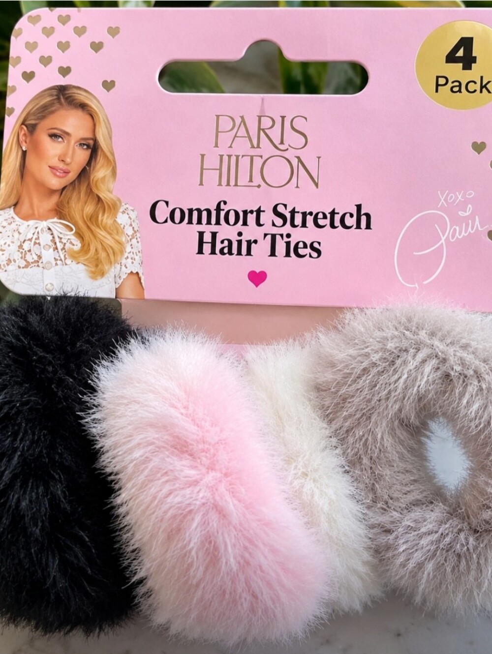 Paris Hilton Soft Fuzzy Fur Hair Scrunchies. Gentle Knit Elastic Bands NWT